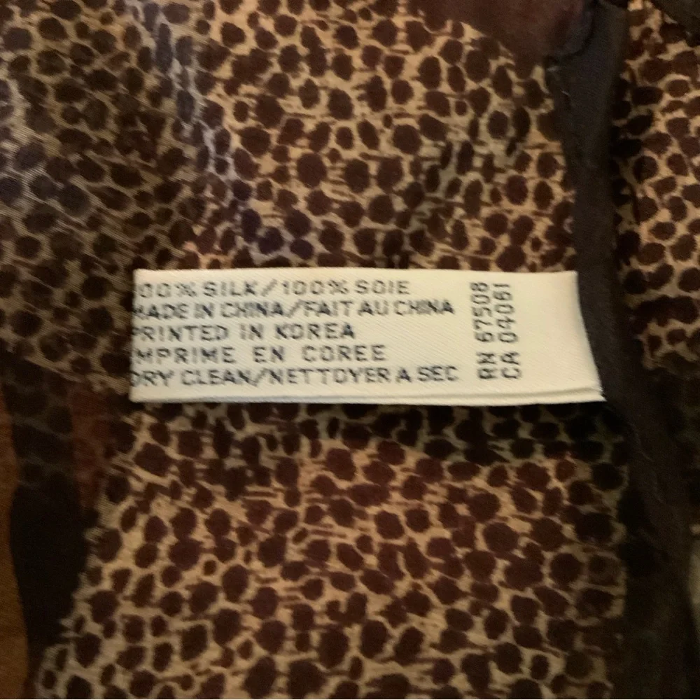 Anne Klein Silk Scarf Brown Animal Print 26 inches by 11 inches
